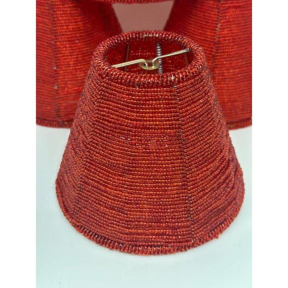 Vintage Lot of 4 Portfolio Red Glass Beaded Lamp Shades 5" Chandelier Mini - Picture 3 of 10
